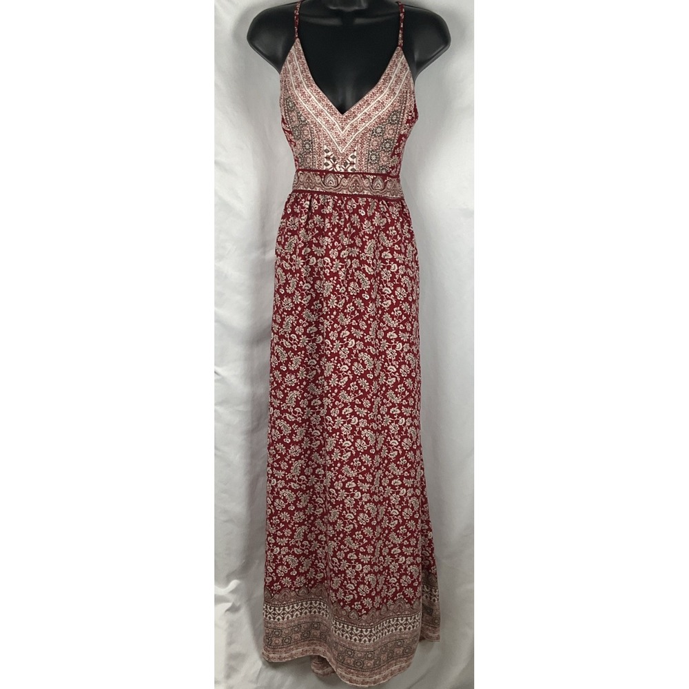 Forever 21 Womens Large Boho Maxi Dress Open Tie Back Festival Hippie 70's Style